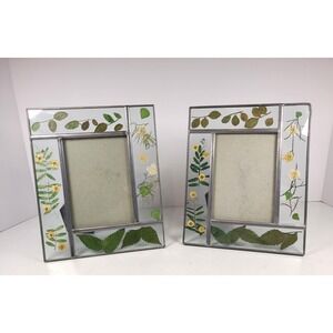 2 Carr Frames Stained Glass Leaded Frame Dried Pressed Flowers Cottagecore 3.5x5